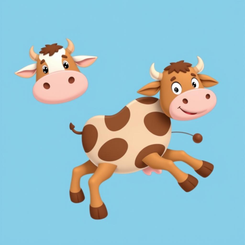 Create a cute brown limousine cow hanging in the air with a blue background