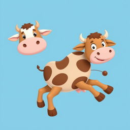Create a cute brown limousine cow hanging in the air with a blue background