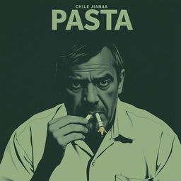 A minimalist movie poster featuring a miserable Chilean man smoking pasta base