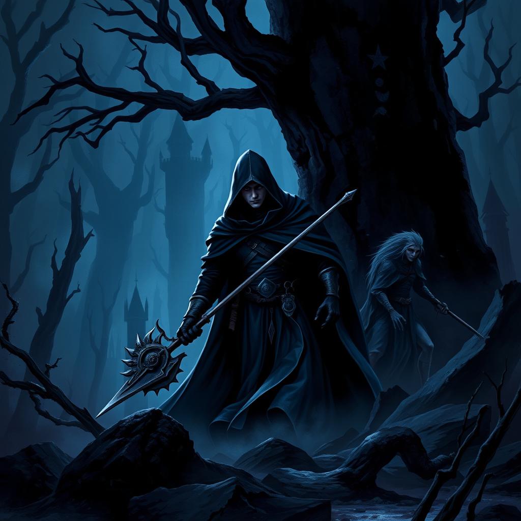 A dark, foreboding forest or castle setting, hinting at the oppressive and shadowy nature of the Veridian Empire