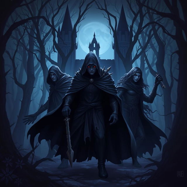 A dark, foreboding forest or castle setting, hinting at the oppressive and shadowy nature of the Veridian Empire