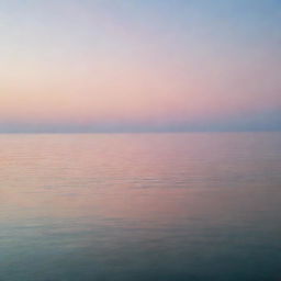 A serene sunset over a calm ocean, with pastel colors reflecting off the water