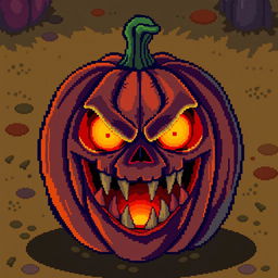 A sinister pumpkin in the style of Stardew Valley