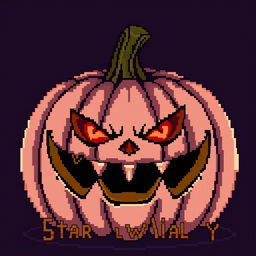 A sinister pumpkin in the style of Stardew Valley