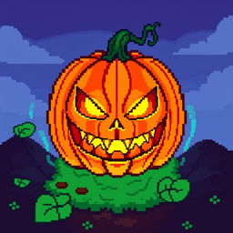 An item of a sinister pumpkin in the style of Stardew Valley