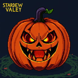 An item of a sinister pumpkin in the style of Stardew Valley