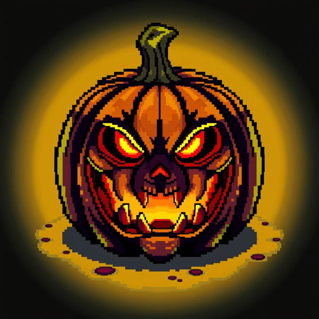 An item of a sinister pumpkin in the style of Stardew Valley