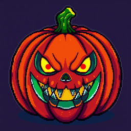 An item of a sinister pumpkin in the style of Stardew Valley