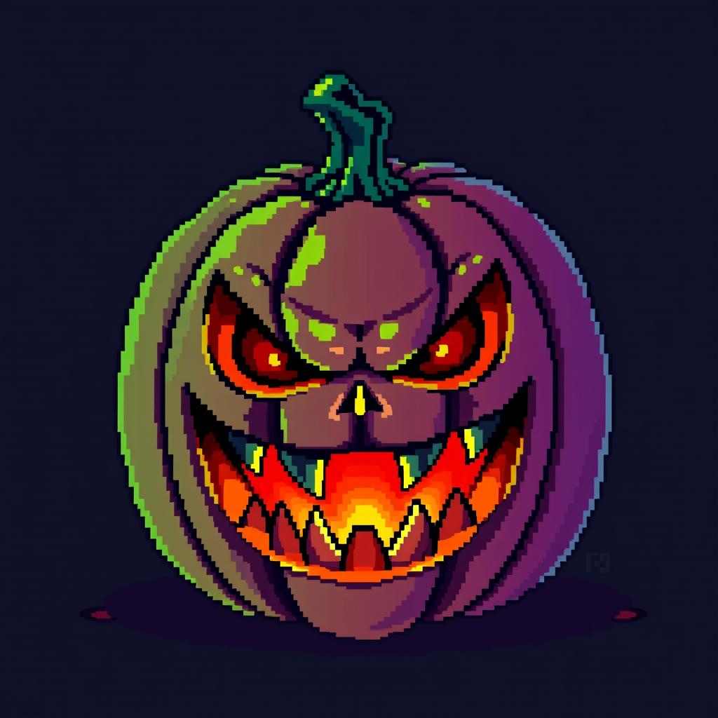 An item of a sinister pumpkin in the style of Stardew Valley