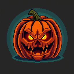 An item of a sinister pumpkin in the style of Stardew Valley