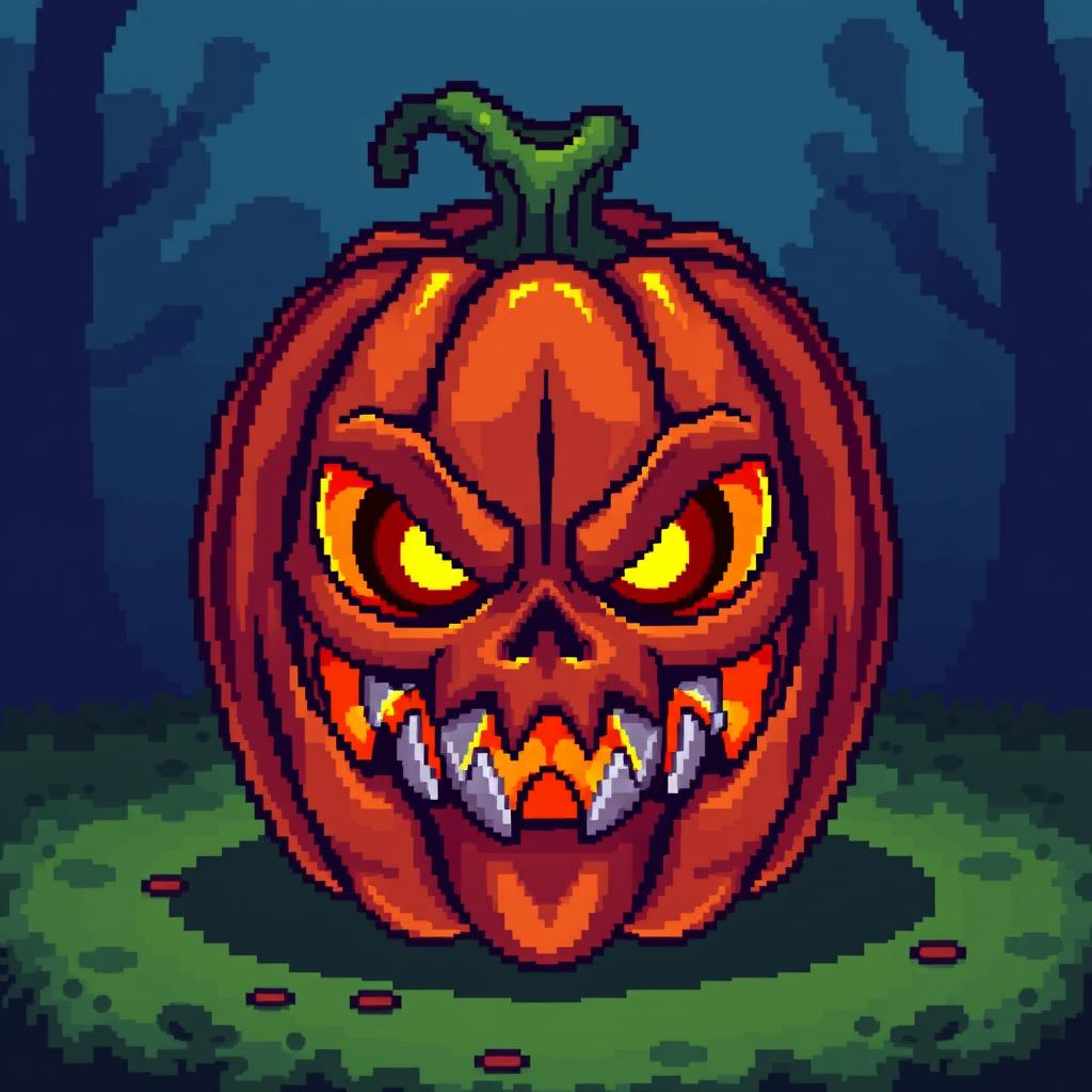 An item of a sinister pumpkin in the style of Stardew Valley