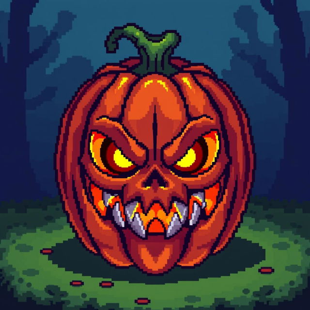 An item of a sinister pumpkin in the style of Stardew Valley