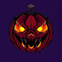 An item of a sinister pumpkin in the style of Stardew Valley