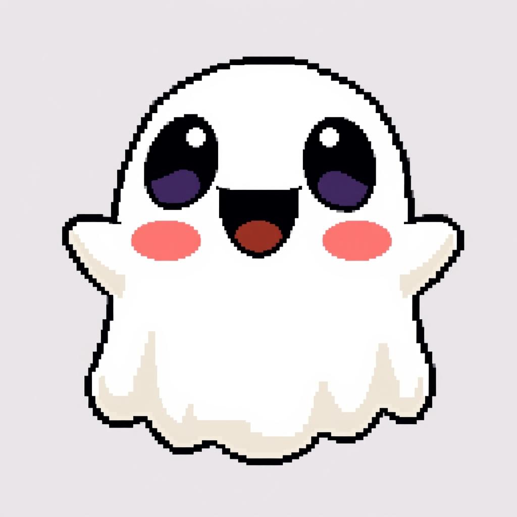 A character of a friendly ghost in the style of Stardew Valley