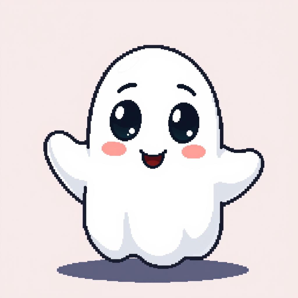 A character of a friendly ghost in the style of Stardew Valley