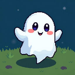 A character of a friendly night ghost in the style of Stardew Valley