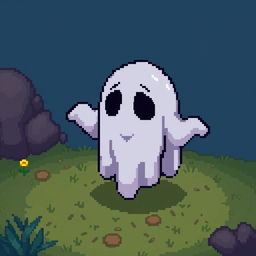 A character of a lost soul ghost in the style of Stardew Valley