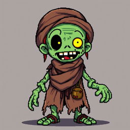 A character of a zombie merchant in the style of Stardew Valley