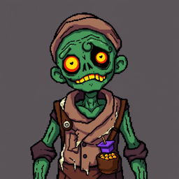 A character of a zombie merchant in the style of Stardew Valley