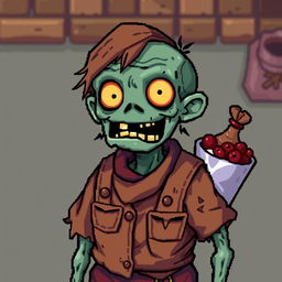 A character of a zombie merchant in the style of Stardew Valley