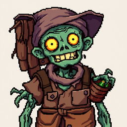 A character of a zombie merchant in the style of Stardew Valley