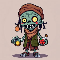 A pixel art character of a zombie merchant in the style of Stardew Valley