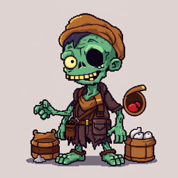 A pixel art character of a zombie merchant in the style of Stardew Valley