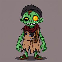 A pixel art character of a zombie merchant in the style of Stardew Valley