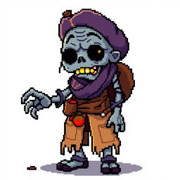 A pixel art character of a zombie merchant in the style of Stardew Valley