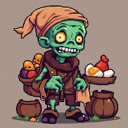 A pixel art character of a zombie merchant in the style of Stardew Valley