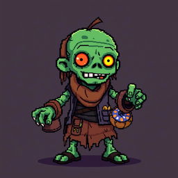 A pixel art character of a zombie merchant in the style of Stardew Valley