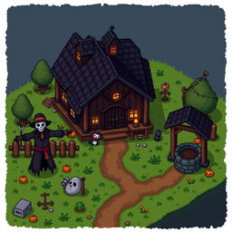 Dark-themed objects in the style of Stardew Valley