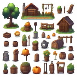 Dark-themed items in the style of Stardew Valley