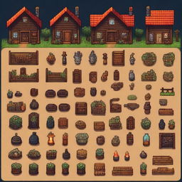 Create an interface for a dark-themed inventory in the style of Stardew Valley