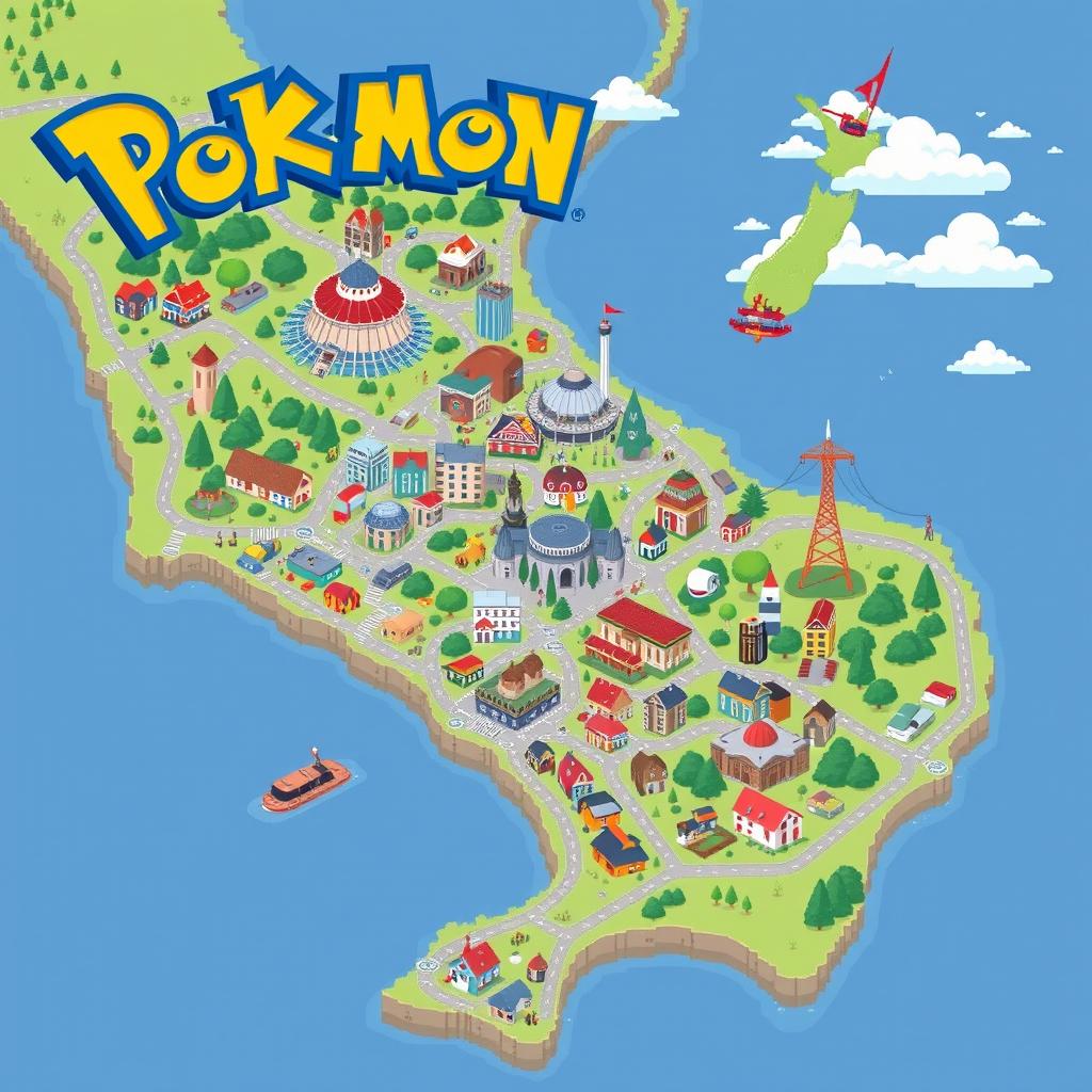 Create a Gameboy-style Pokémon town map of Wellington, New Zealand