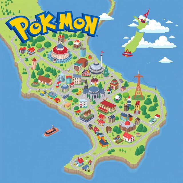 Create a Gameboy-style Pokémon town map of Wellington, New Zealand