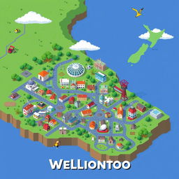 Create a Gameboy-style Pokémon town map of Wellington, New Zealand