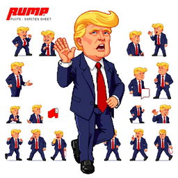 Create a sprite sheet of Donald Trump in the style of SNES pixel art