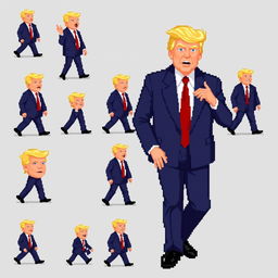 Create a sprite sheet of Donald Trump in the style of SNES pixel art