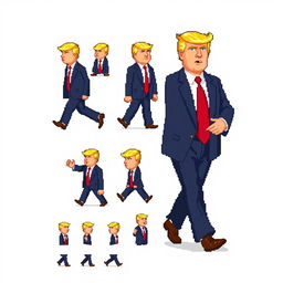 Create a sprite sheet of Donald Trump in the style of SNES pixel art