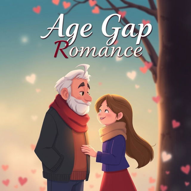 Create a book cover for an animated story about an age gap romance