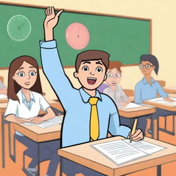 A student raising their hand during a test