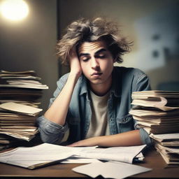 A college student feeling stressed while studying