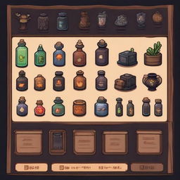 Create a dark-themed inventory interface in the style of Stardew Valley