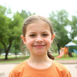 A young girl with a forced, fake smile on her face