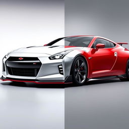 A hybrid car design that combines the sleek and muscular features of a Chevrolet Camaro with the sporty and agile characteristics of a Nissan 350Z