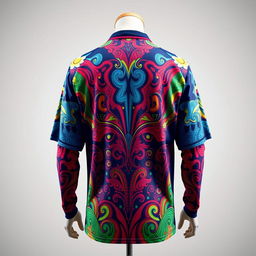 A detailed and vibrant image of a sports jersey, showcasing intricate designs and patterns