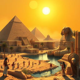 A beautiful and detailed scene of ancient Egypt, featuring the pyramids, the Sphinx, and the Nile River