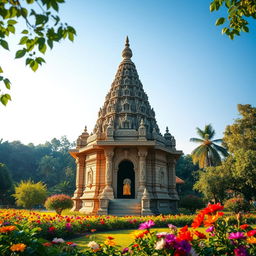 A serene and beautiful makam, surrounded by lush greenery and colorful flowers