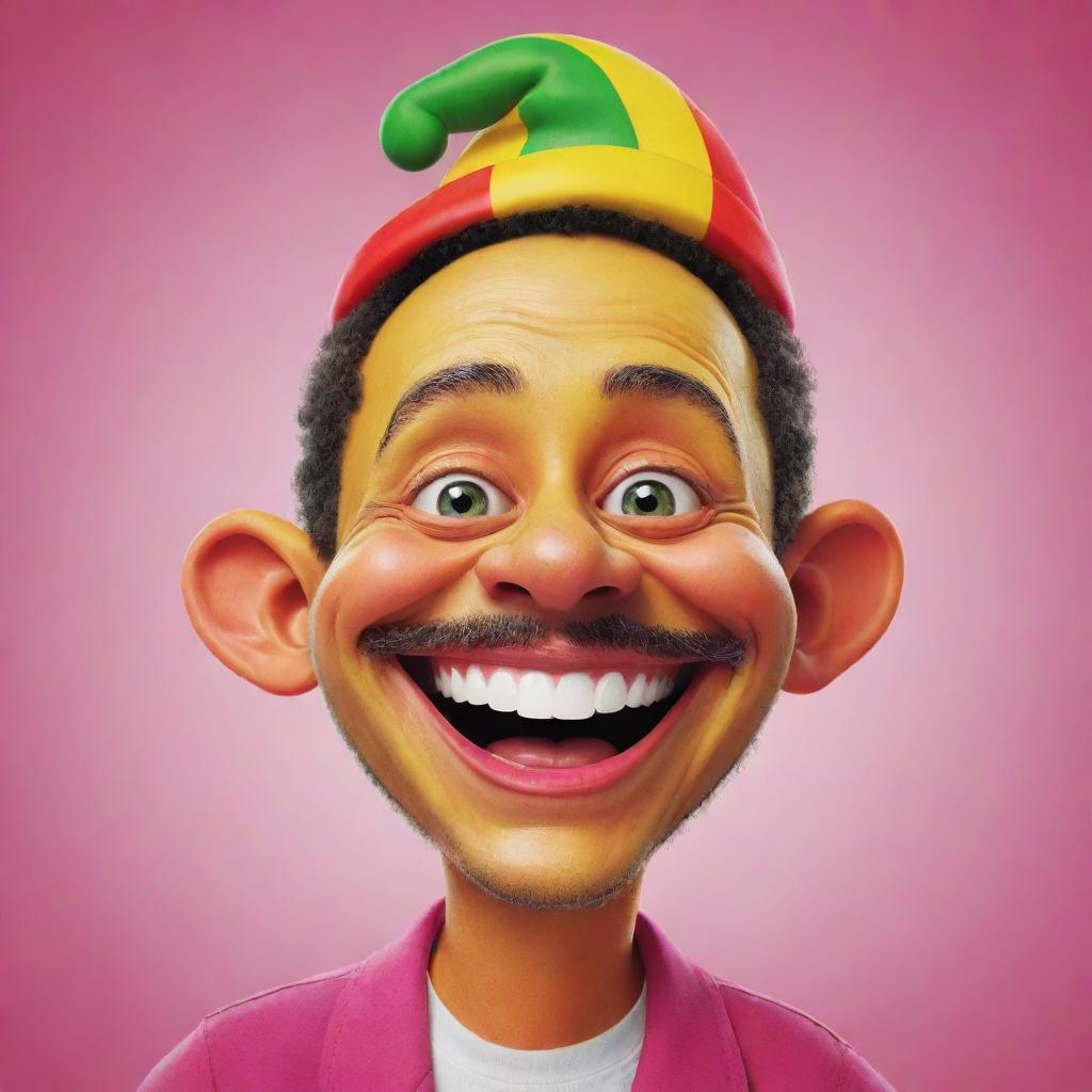 Generate a colorful and playful caricature of a jolly character.